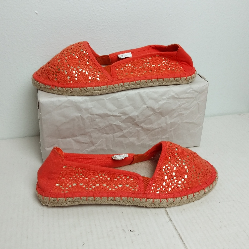 Lane Bryant 9W Coral Crochet Flat Espadrilles Shoes Boho Chic
